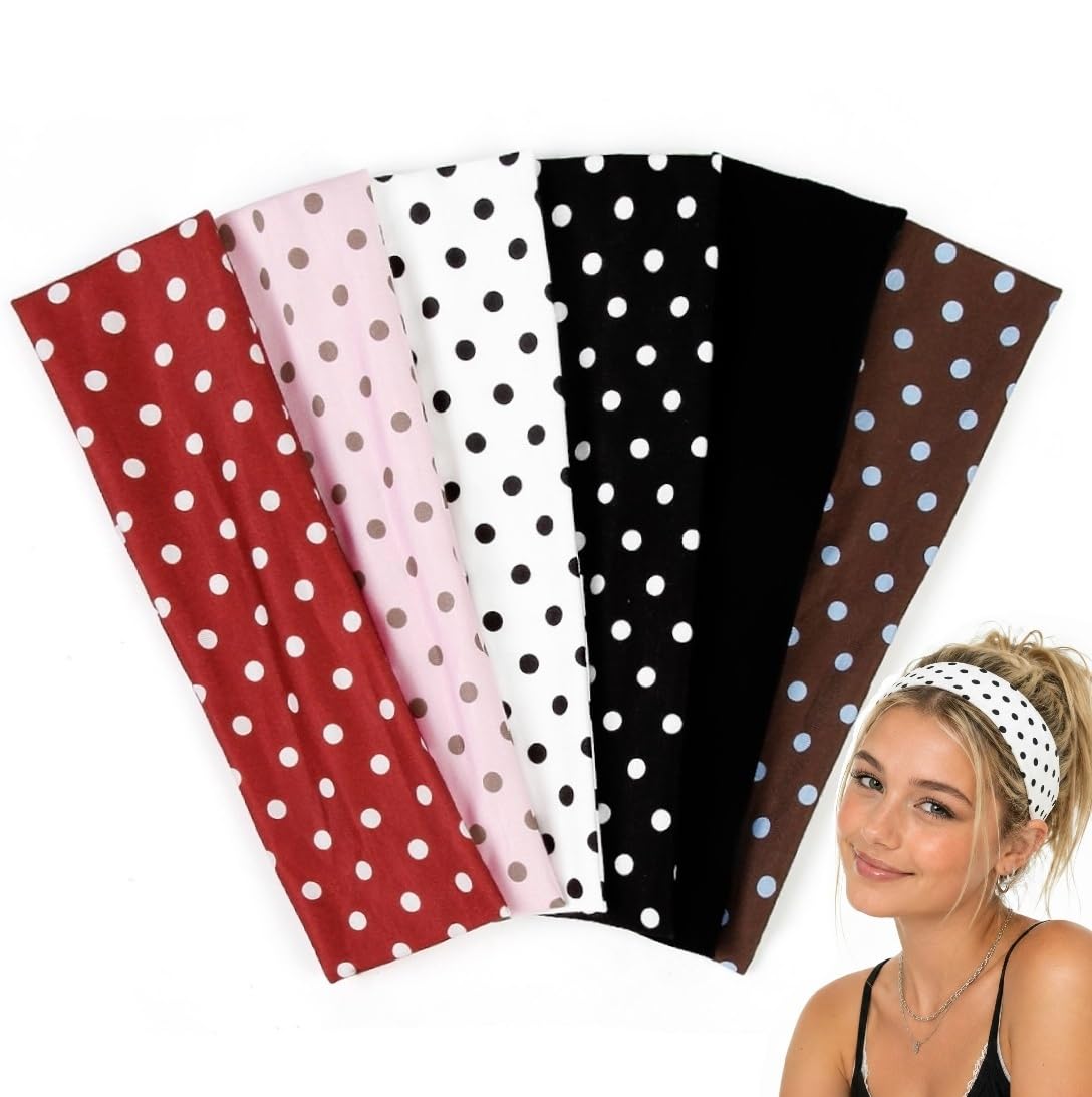 TERSE Polka Dot Headbands for Women Trendy Women Hair Accessories: Cute Head Bands for Women's Hair Fashion Hairbands 6P