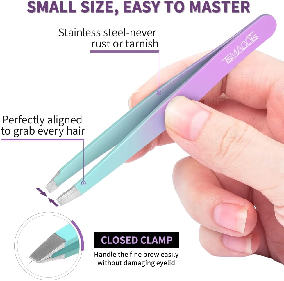 7 pcs Tweezers for Women Facial Hair, Precision Tweezer Set for Eyebrows with Curved Scissor and Eyebrow Razor for Ingro