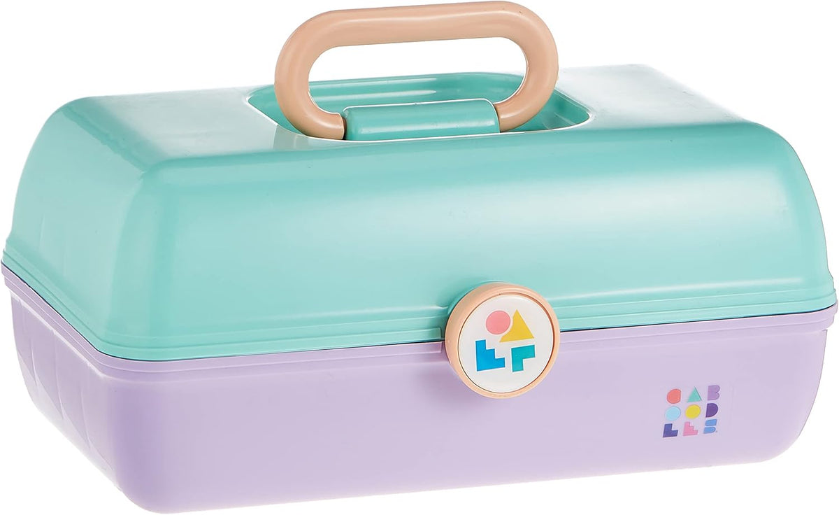 Caboodles On-The-Go Girl Makeup Box, Seafoam on Lavender, Hard Plastic Makeup Organizer Box, Built-In Mirror, Secure Lat