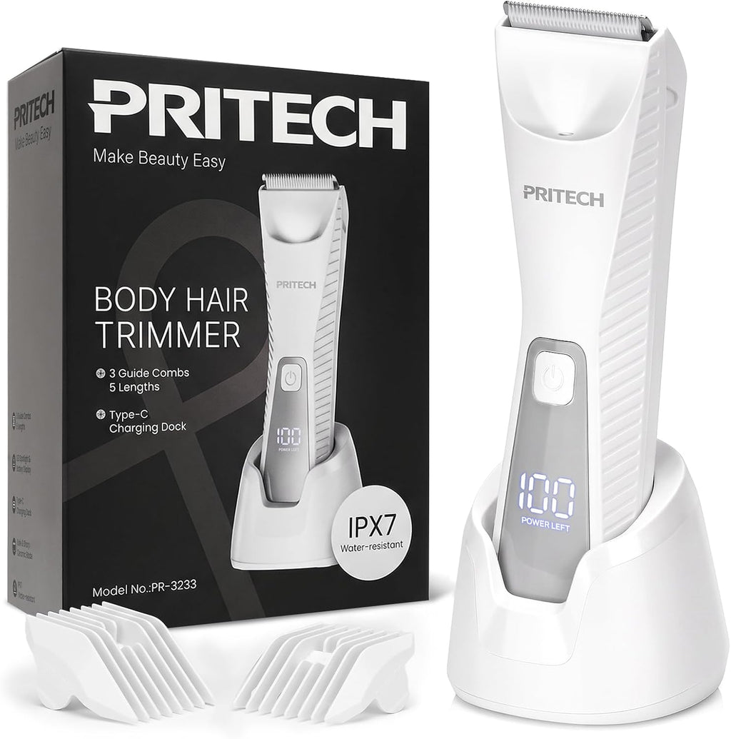 PRITECH Manscape Body Hair Trimmer - Waterproof Pubic Hair Ball Trimmer, Ceramic Blade Shavers Electric Razors for Men w