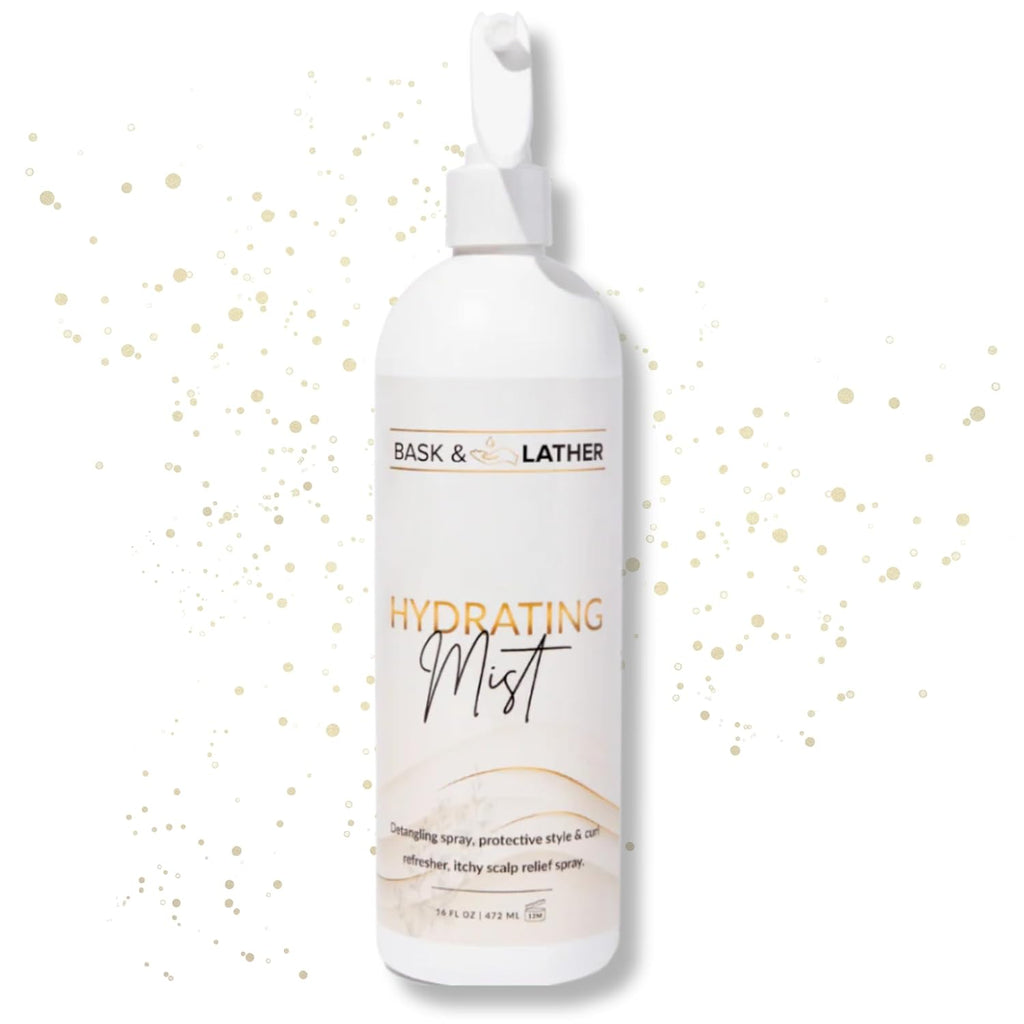 BASK & LATHER Hydrating Hair Mist, Leave-In Conditioner, Itchy Scalp Relief, Detangler, Curl Definer, Aloe Vera, Avocado
