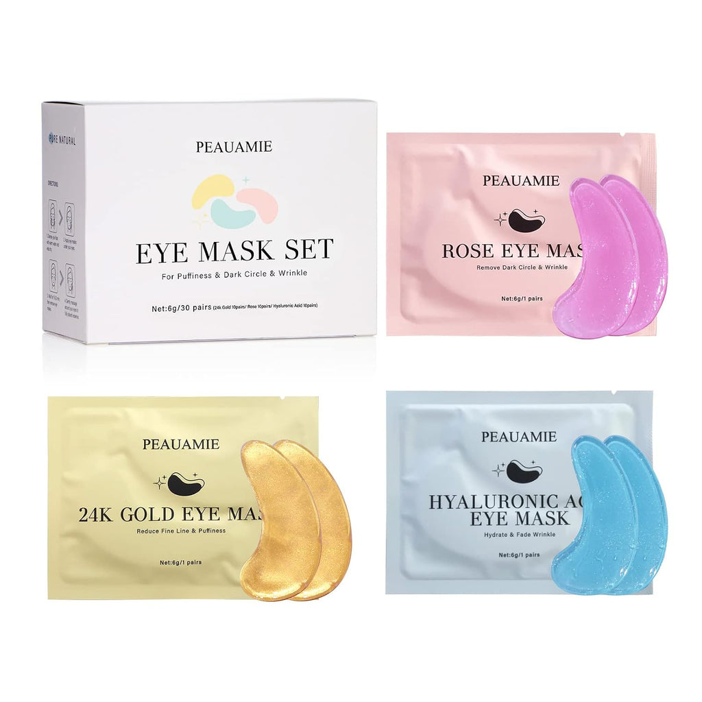 PEAUAMIE Under Eye Patches Gold and Hyaluronic Acid for puffy eyes,Rose Eye Masks for Dark Circles and Puffiness skin ca