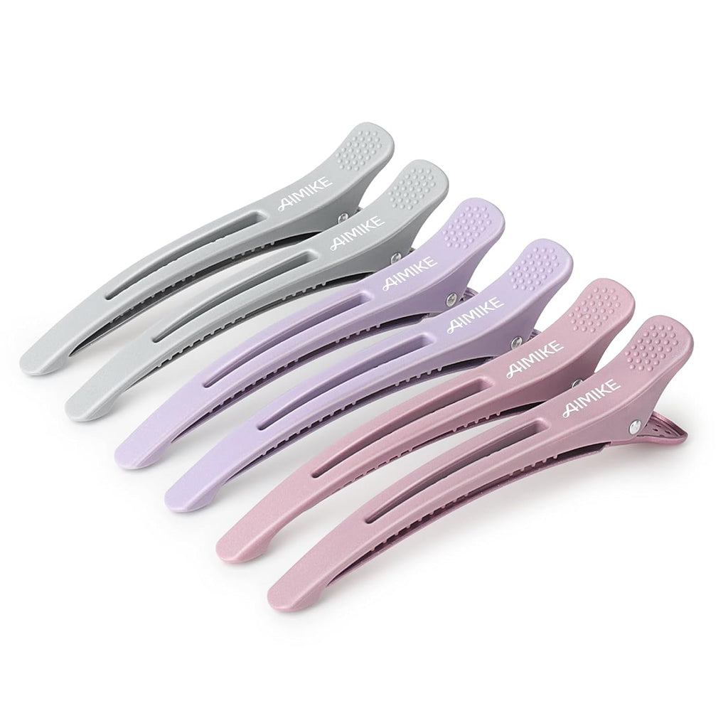 AIMIKE Hair Sectioning Clips with Silicone Band - 6pcs No Crease Duck Billed Clips for Styling, Cutting, and Rollers in 