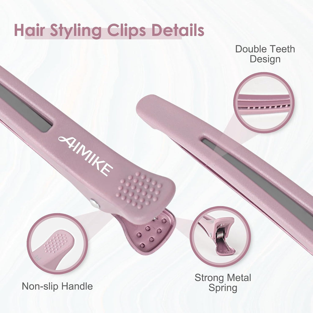 AIMIKE Hair Sectioning Clips with Silicone Band - 6pcs No Crease Duck Billed Clips for Styling, Cutting, and Rollers in 