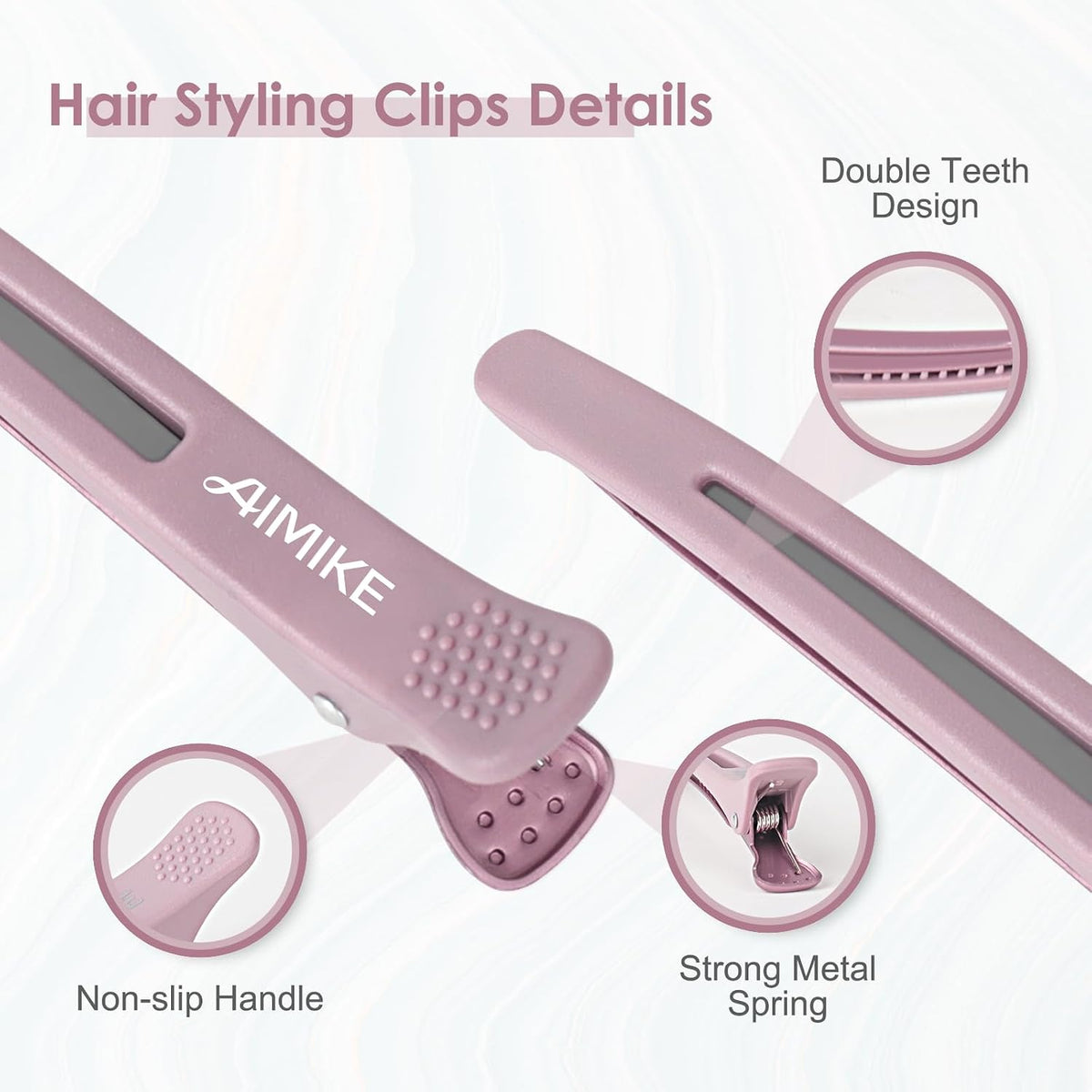 AIMIKE Hair Sectioning Clips with Silicone Band - 6pcs No Crease Duck Billed Clips for Styling, Cutting, and Rollers in 
