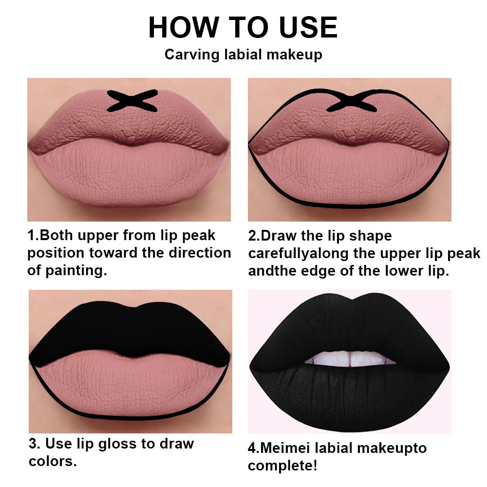 evpct 2Pcs Black Matte Liquid Lipstick and Lip Liner Gloss Stain Pencil Makeup Set Long Lasting Dark Matte Lipstick 24H 