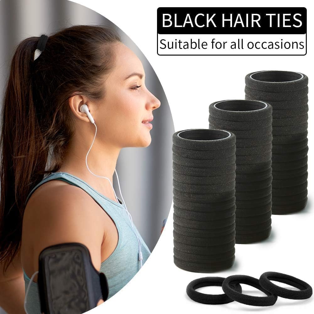 Bessrung 100PCS Black Seamless Elastic Hair Ties No Damage for Women Girls