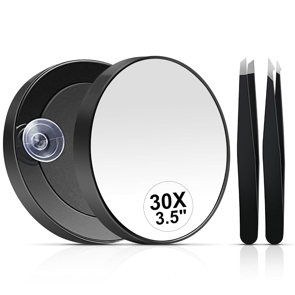 MIYADIVA 40X Magnifying Mirror, 3.5 Inch Round Compact Mirror with Suction Cup, Stainless Steel Tweezers, Perfect for Ma