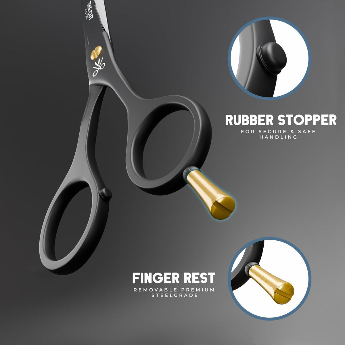 The Cut Factory® Hair Scissors & Hair Cutting Scissors - 6.5” Matte Black Professional Barber Shears with Micro-Serrated