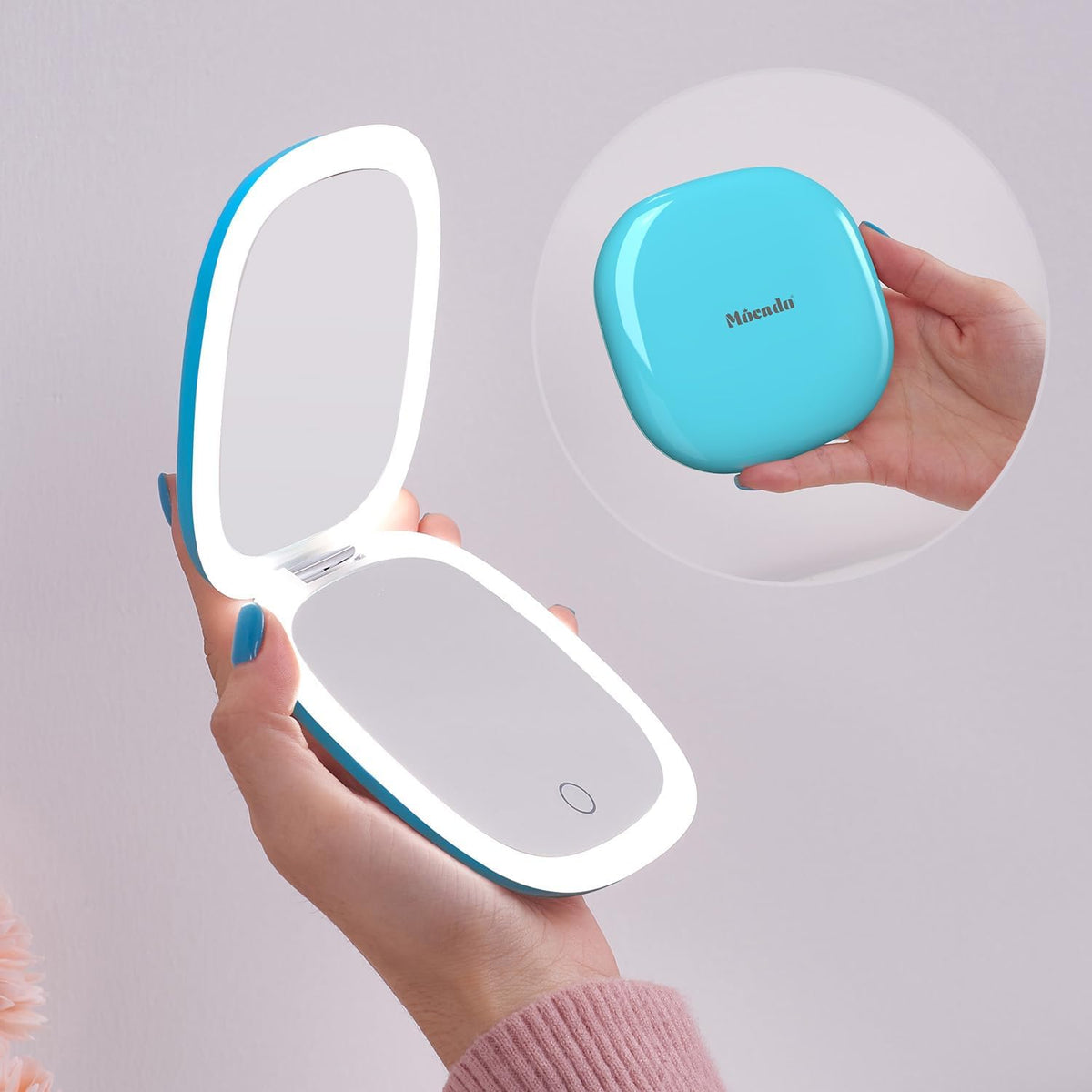 Compact LED Magnifying Travel Makeup-Mirror - 4 inches 1X/10X Magnification Small Hand Pocket Dimmable Double Sided USB 