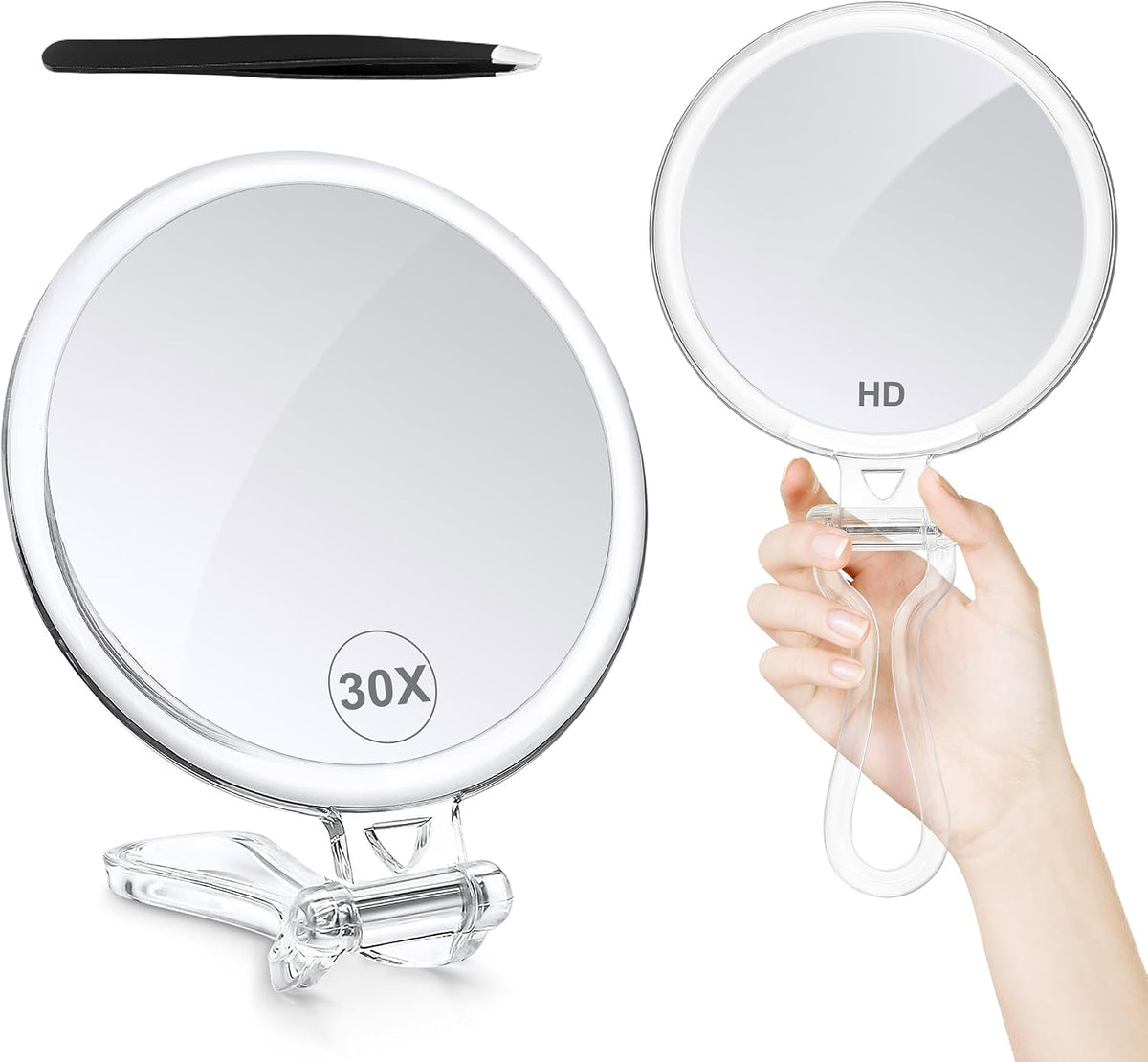 30X Magnifying Mirror for Travel with Handle, Double-Sided 1X/30X Magnification Hand Mirror for Makeup,Travel Mirror for