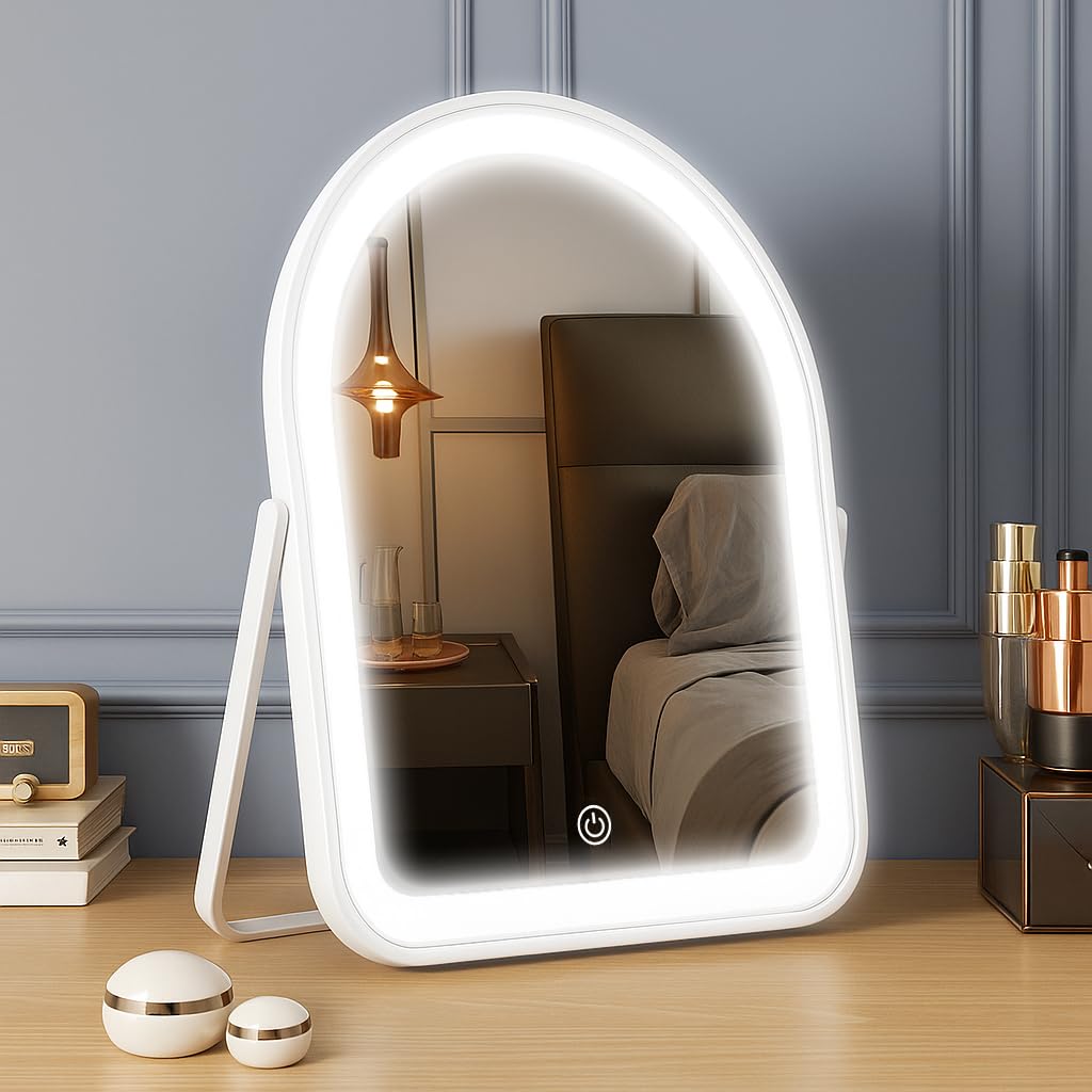 YEKKOPT Travel Makeup Mirror with Lights, Portable Small Beauty LED Vanity Mirror with Lights, 1200mAh Battery, Dimmable