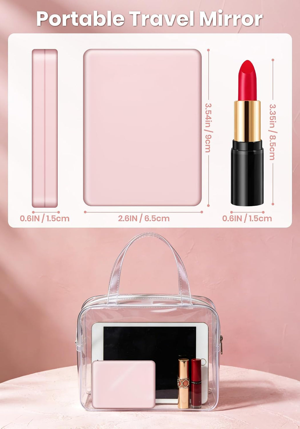 Compact Mirror, Rechargeable Magnifying Makeup Mirror with Light 30X Pink