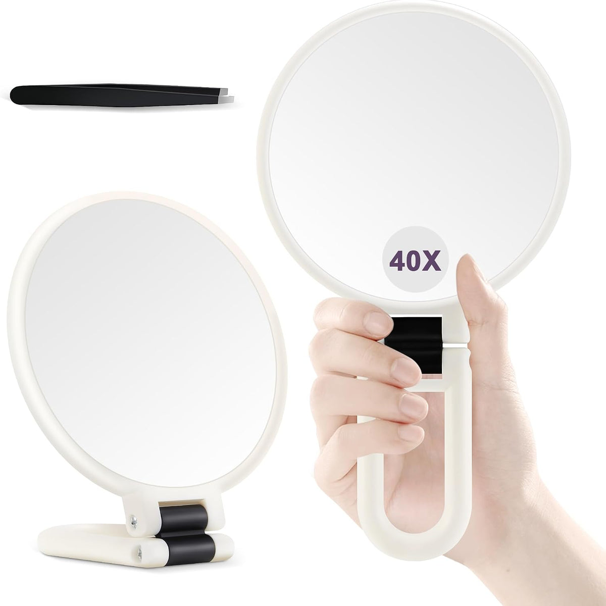 40X Magnifying Mirror, Hand Mirror for Makeup, Double Sided with 40X/1X Magnification, Travel Essential, Portable Foldab