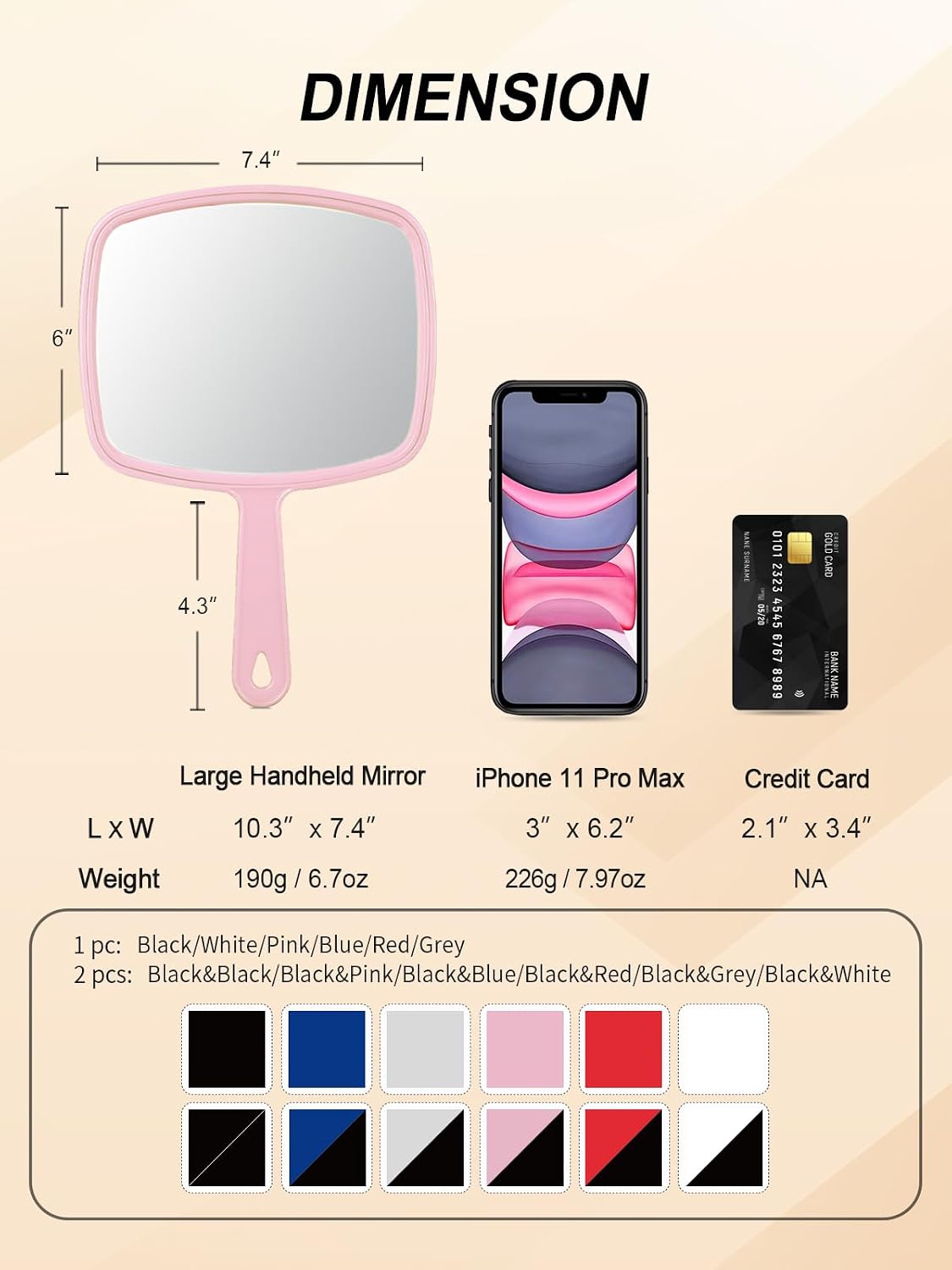 Gladmart 10.3" L x 7.4" W Hand Mirror with Handle, Pink
