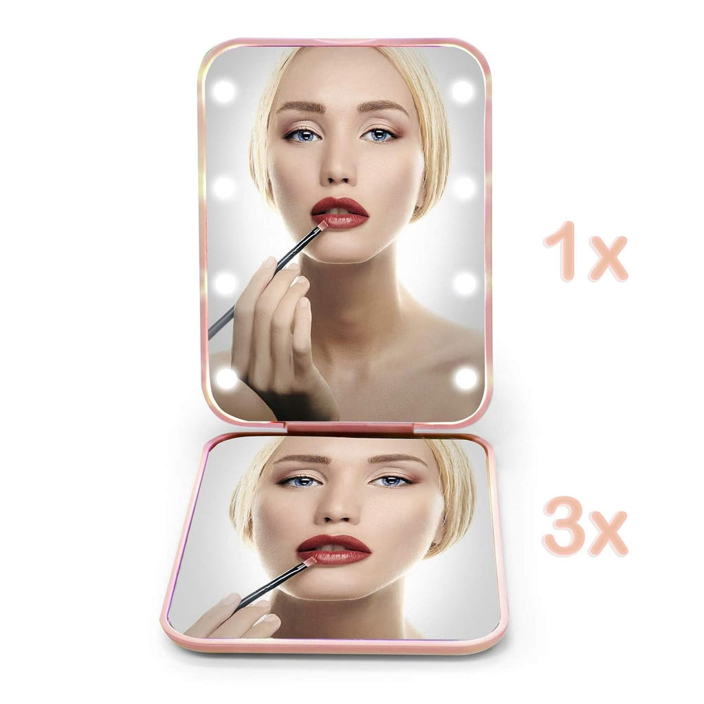 Kintion Pocket Mirror, 1X/3X Magnification LED Compact Travel Makeup Mirror with Light for Purse, 2-Sided, Portable, Fol