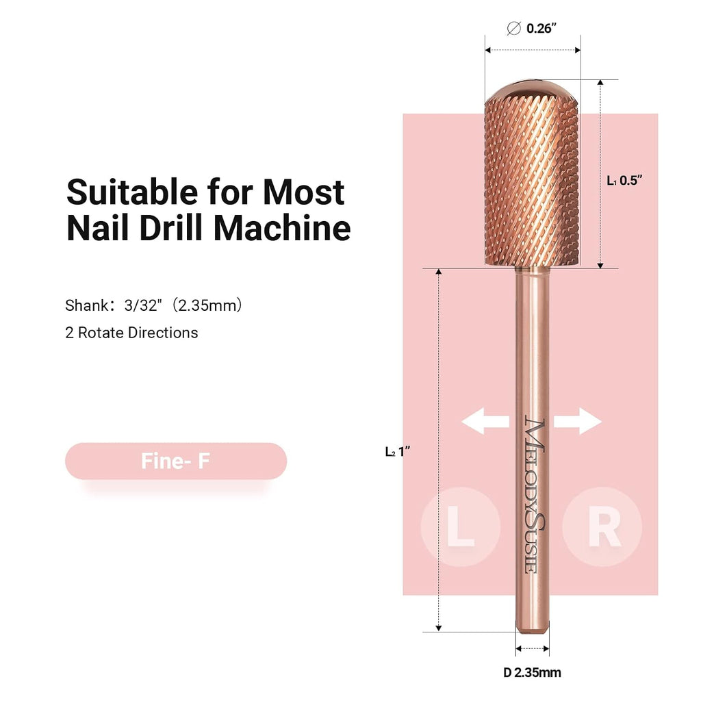 MelodySusie Safety Nail Drill Bits Large Smooth Top Carbide F Rose Gold