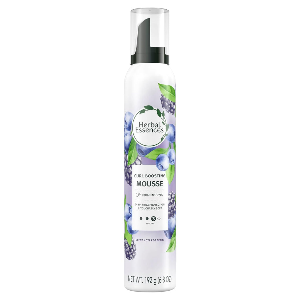 Herbal Essences Curl Boosting Mousse, Frizz Control for Curly & Wavy Hair, Long-Lasting Hold with Berry Scent, Paraben &