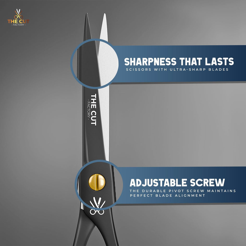The Cut Factory® Hair Scissors & Hair Cutting Scissors - 6.5” Matte Black Professional Barber Shears with Micro-Serrated