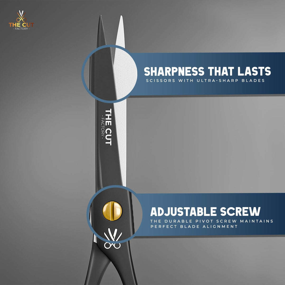 The Cut Factory® Hair Scissors & Hair Cutting Scissors - 6.5” Matte Black Professional Barber Shears with Micro-Serrated