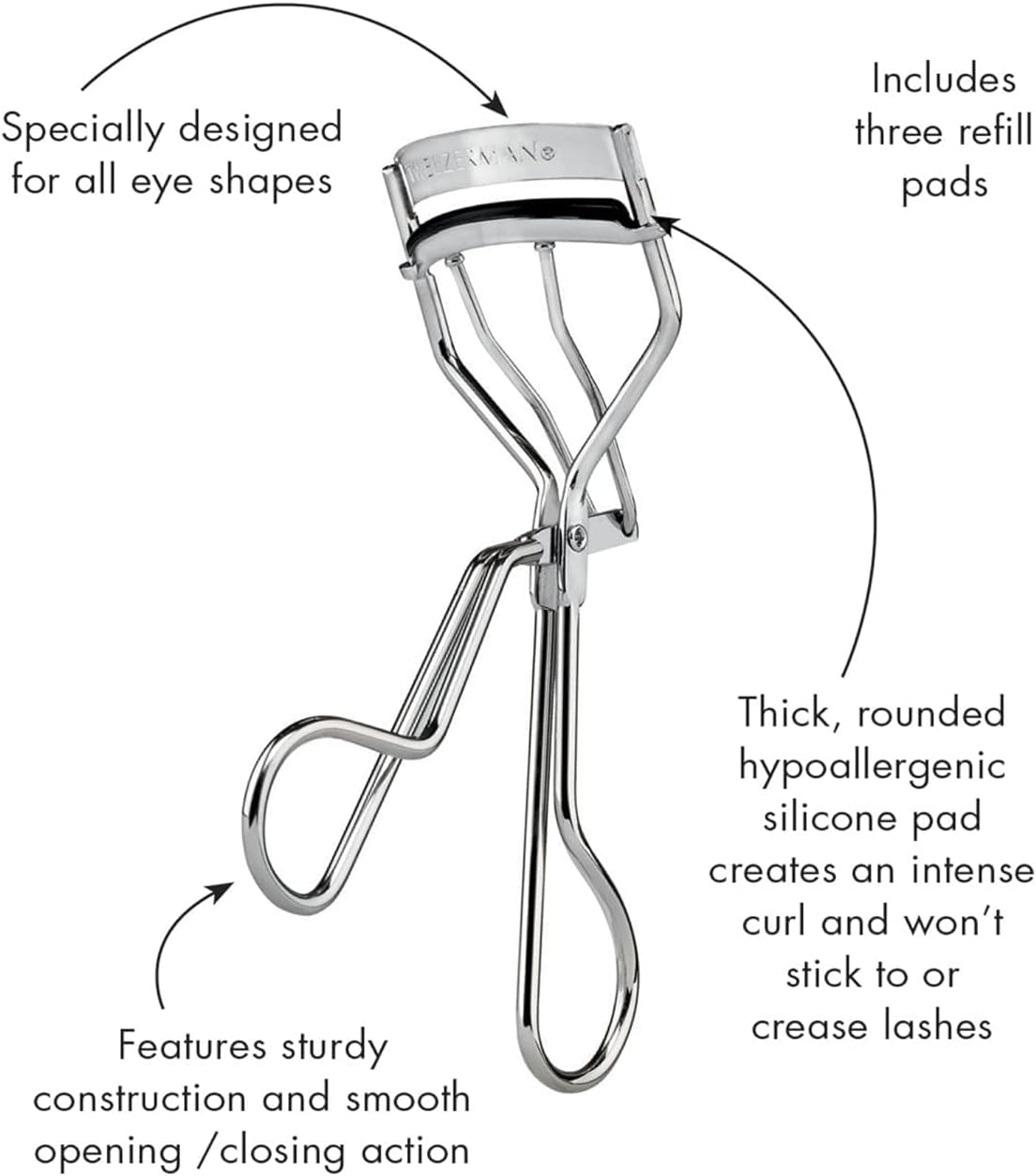 Tweezerman Classic Eyelash Curler for All Eye Shapes with Refill Pads