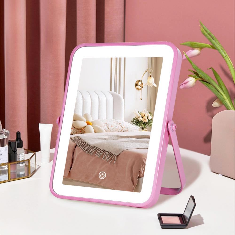 YEKKOPT Travel Makeup Mirror with Lights, Portable Small Beauty LED Vanity Mirror with Lights, 1200mAh Battery, Dimmable