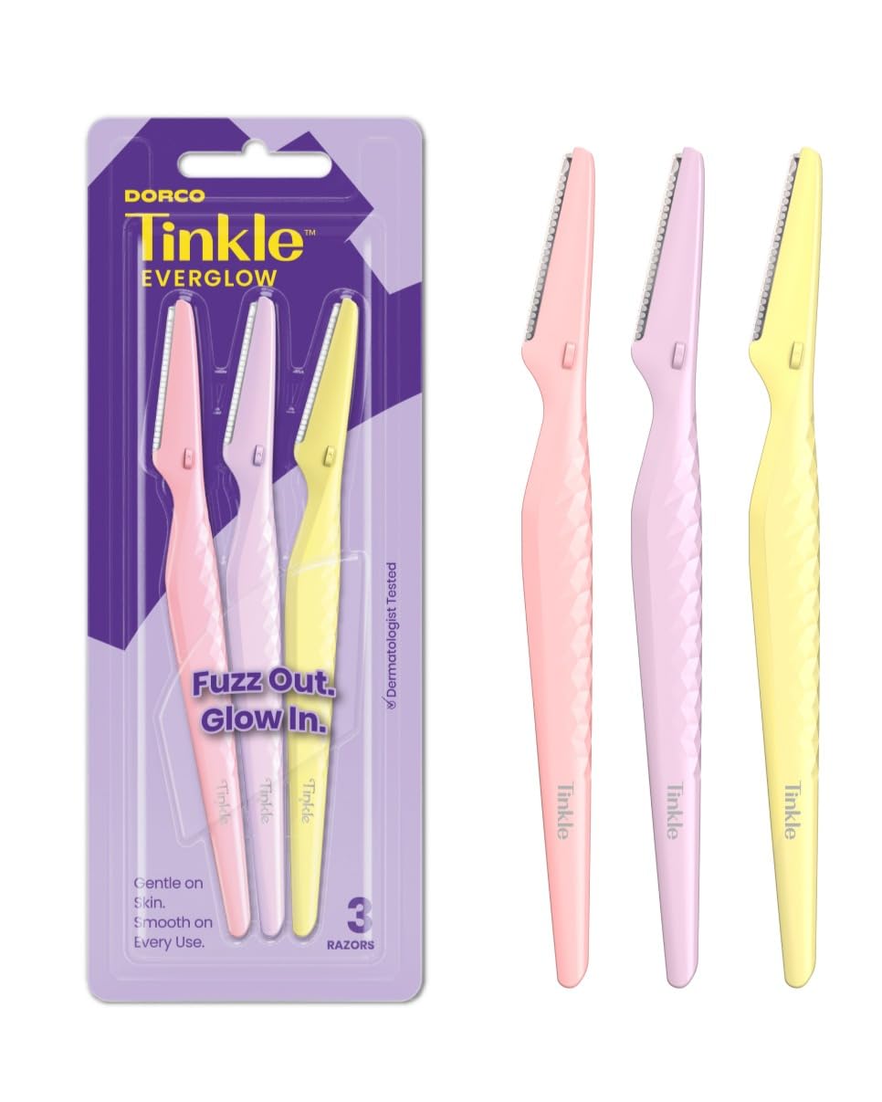 Tinkle Dermaplaning Tool 6ct, Dermaplane Razor for Women, Safe and Easy Peach Fuzz Remover, Eyebrow Trimmer with Protect