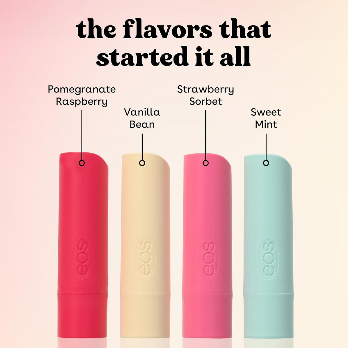 eos 100% Natural & Organic Lip Balm Sticks- Strawberry Sorbet, Vanilla Bean, Sweet Mint & Pomegranate Raspberry, Lip Car