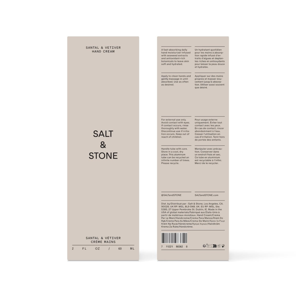 Salt & Stone Hand Cream, Hand Lotion, Women & Men, Santal & Vetiver 2 fl oz
