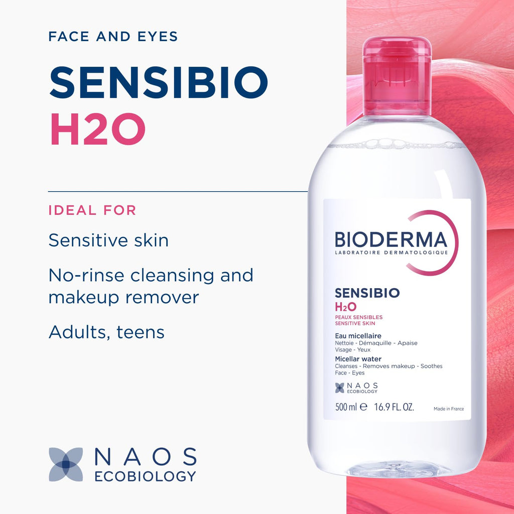 Bioderma - Sensibio - H2O Micellar Water - Makeup Remover Cleanser - Face Cleanser for Sensitive Skin
