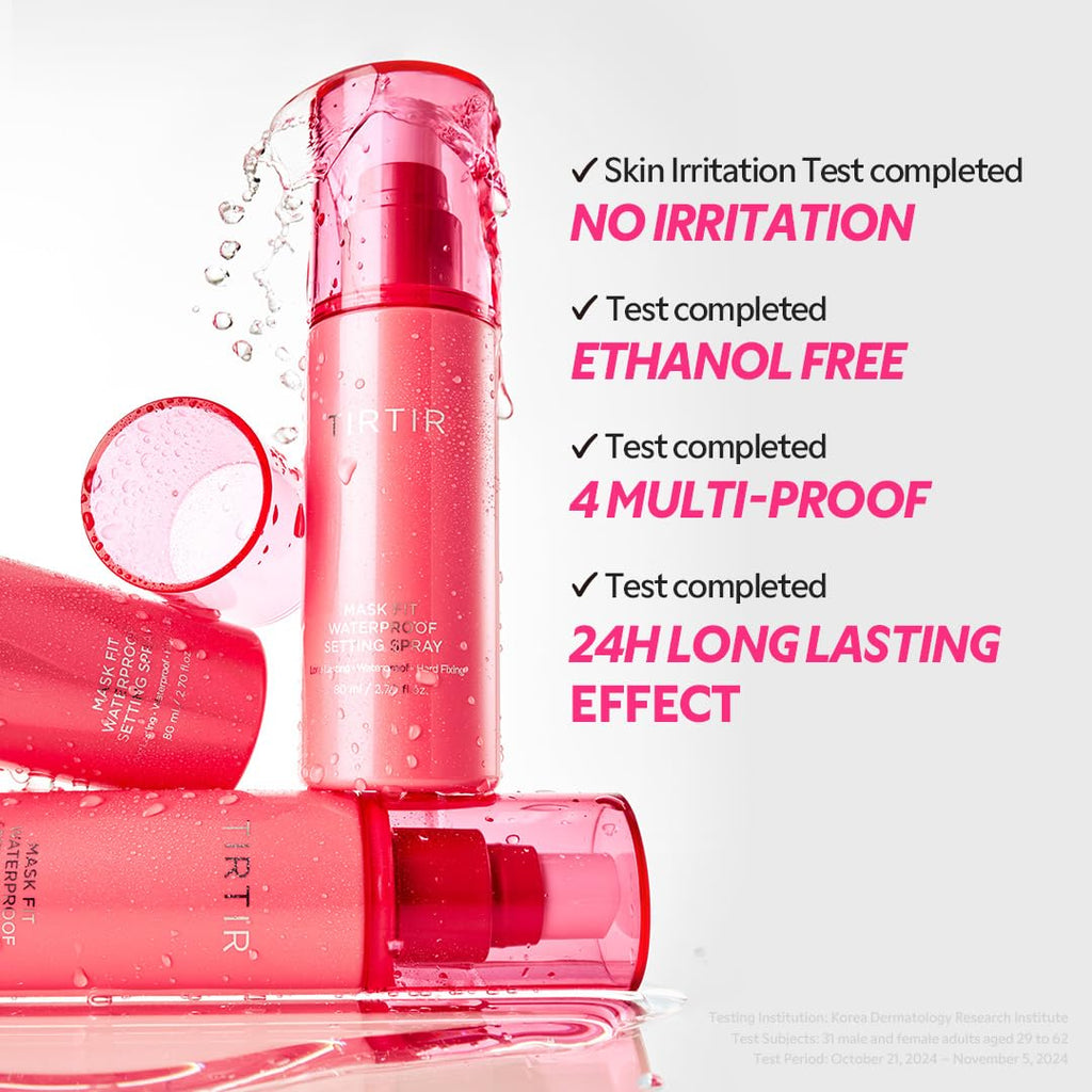 TIRTIR Waterproof Setting Spray – 24 Hour Long Lasting Fix, Sweatproof Water Resistant Makeup Finisher – Ethanol Free, S