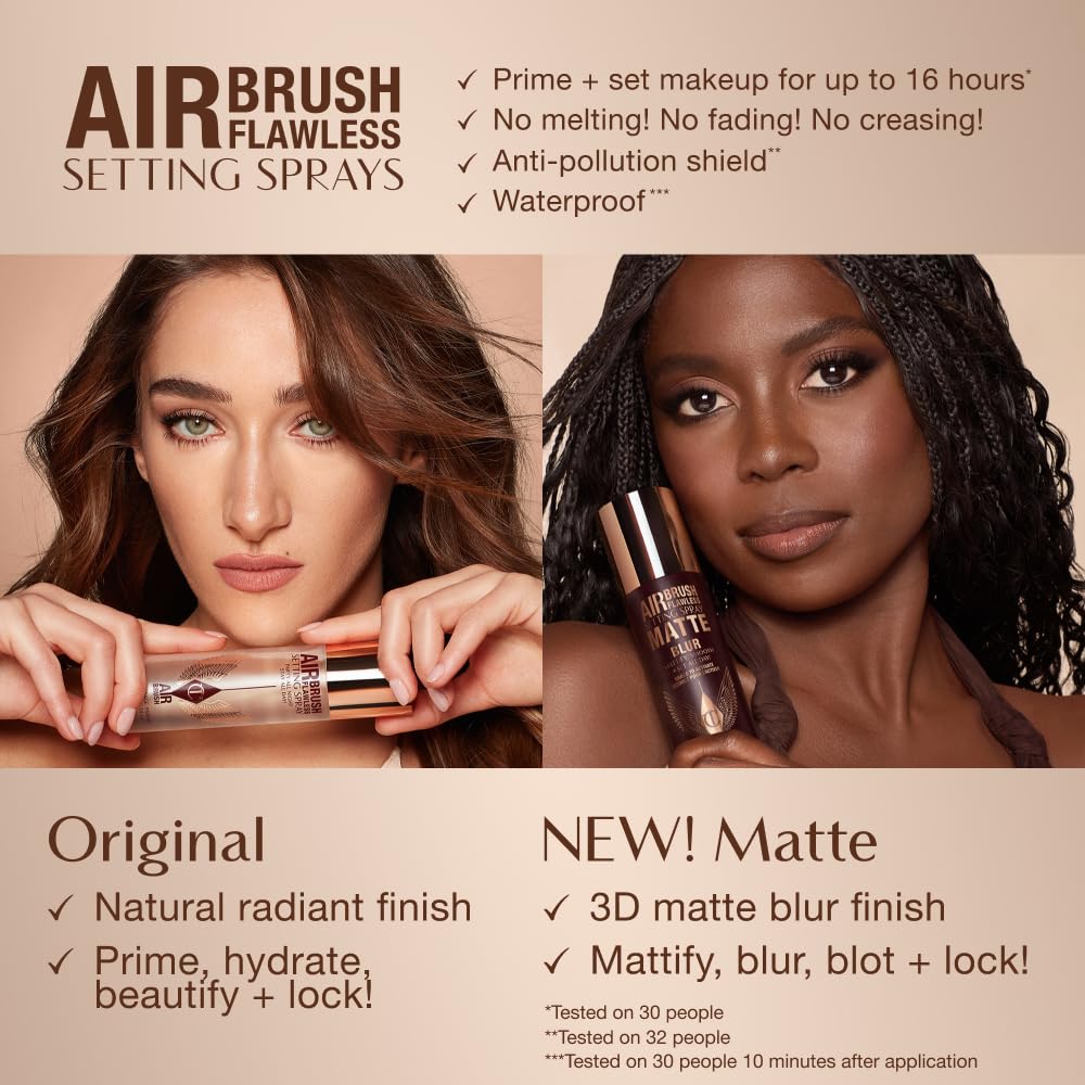 Charlotte Tilbury Airbrush Flawless Setting Spray - Ultra-Fine Hydrating Mist to Prime & Set Makeup Up to 16Hr – Soothes