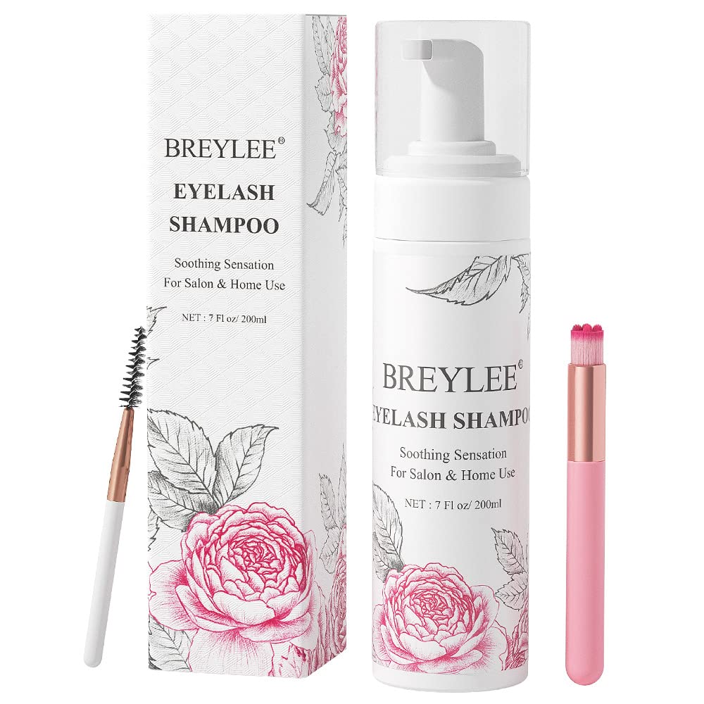 BREYLEE Eyelash Extension Cleanser Shampoo Foam & 2 Brushes, 60ml, 2 fl oz