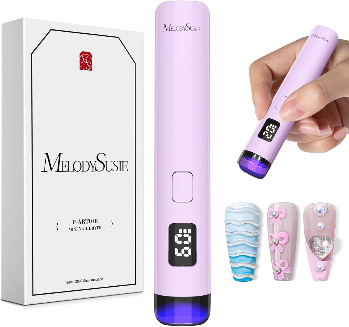 MelodySusie Handheld Flash Cure Nail Lamp P-ART01R has Eye-Protection Cover