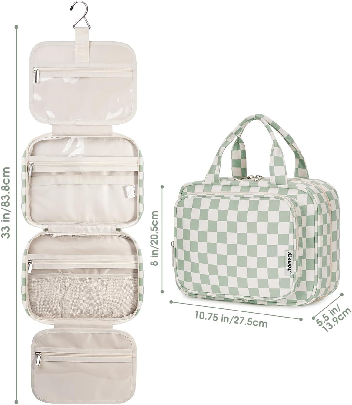 Narwey Hanging Toiletry Bag for Women, Travel Makeup Cosmetic Organizer Bag