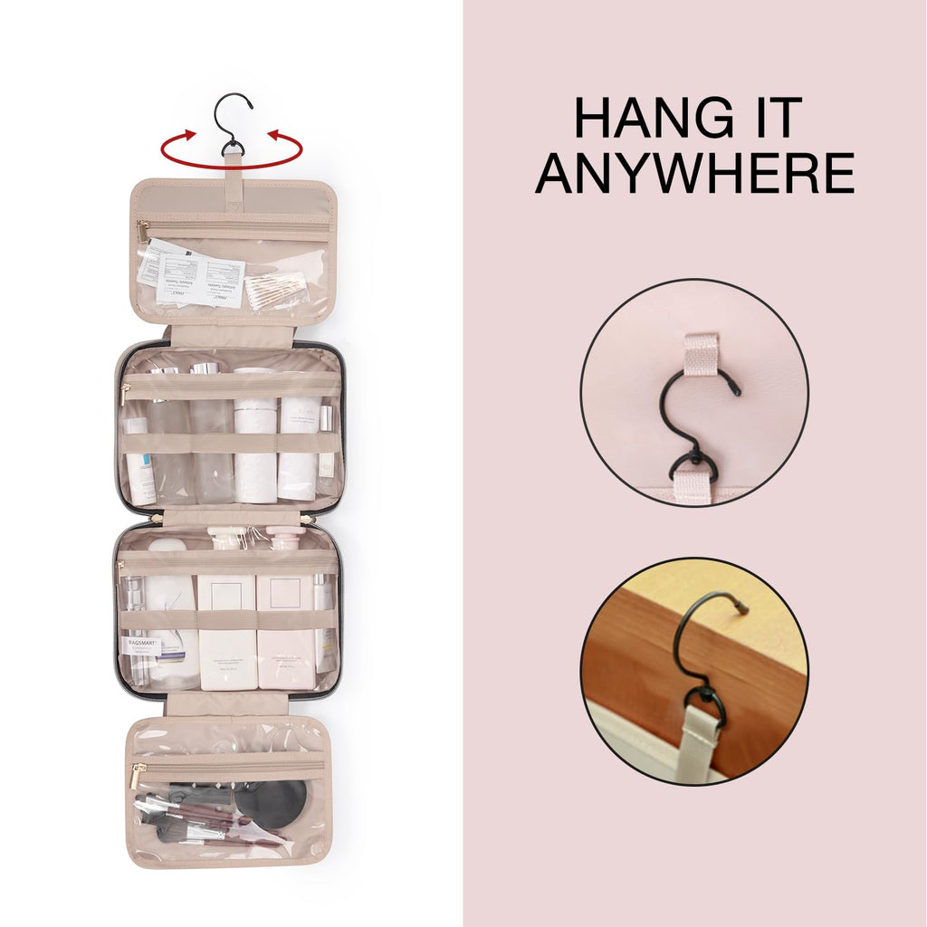 BAGSMART Toiletry Bag Travel Bag with Hanging Hook, Water-resistant Makeup Cosmetic Bag Travel Organizer for Accessories