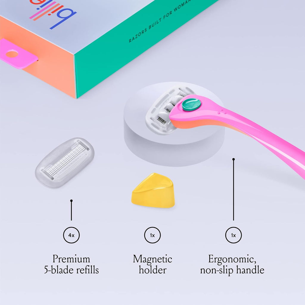 Billie Razors for Women, Malibu - 1 Handle, 4 Refills & Magnetic Holder