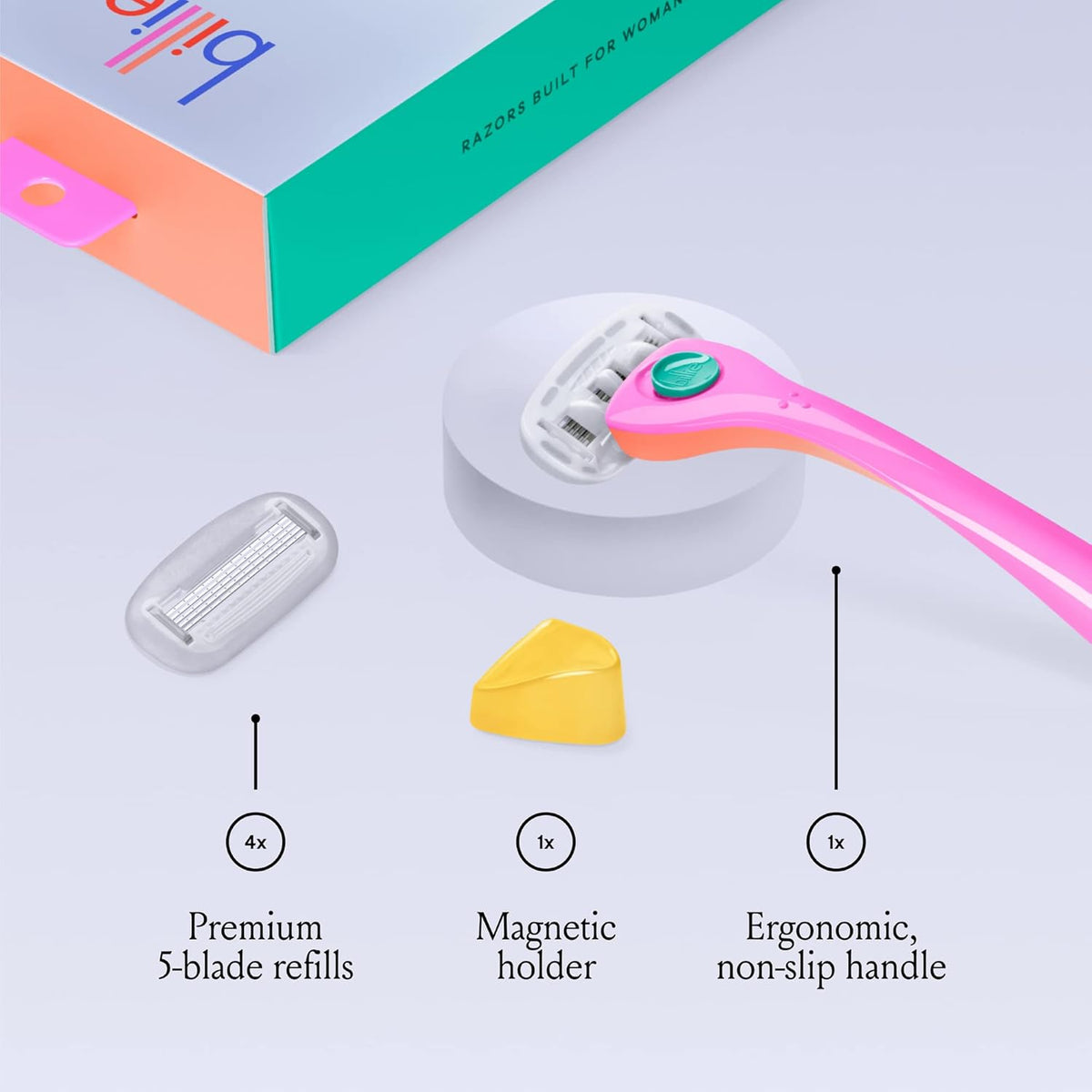 Billie Razors for Women, Malibu - 1 Handle, 4 Refills & Magnetic Holder