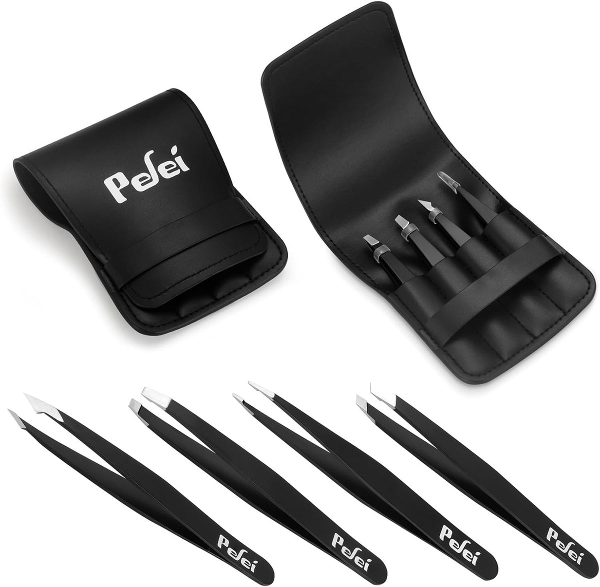 Pefei Tweezers Set - Professional Stainless Steel Tweezers for Eyebrows - Great Precision for Facial Hair, Splinter and 