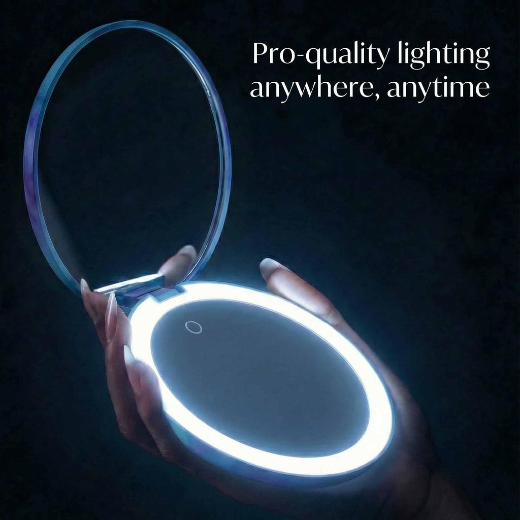 Fancii Taylor Travel Makeup Mirror with LED Light, Rechargeable, 10x /1x Magnifying & 3 Light Settings - Compact, Large 