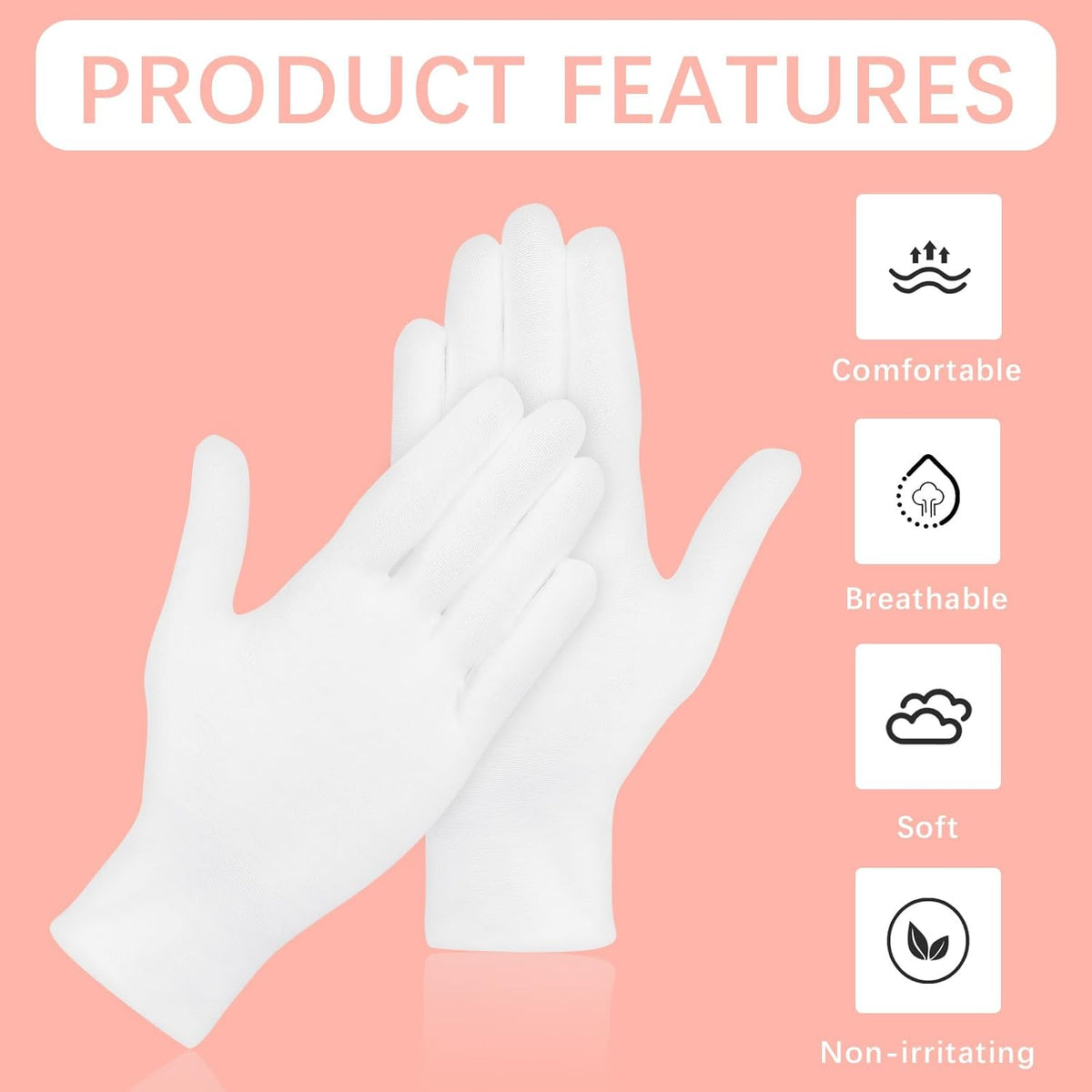 36 Pcs White Cotton Gloves for Dry Hands Sleeping, Men&Women Soft Sleep Gloves for Eczema and Moisturizing Overnight, St