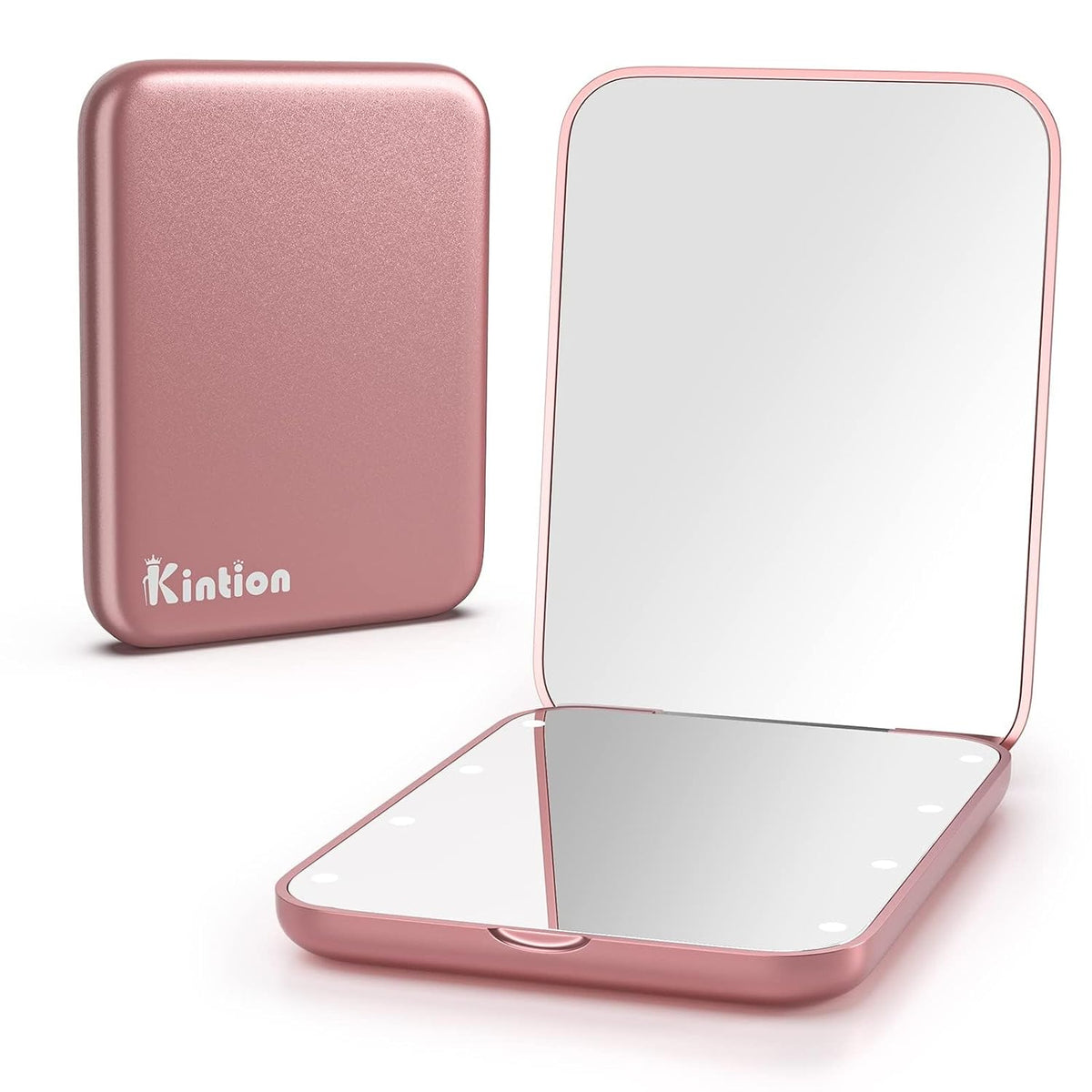 Kintion Pocket Mirror, 1X/3X Magnification LED Compact Travel Makeup Mirror with Light for Purse, 2-Sided, Portable, Fol