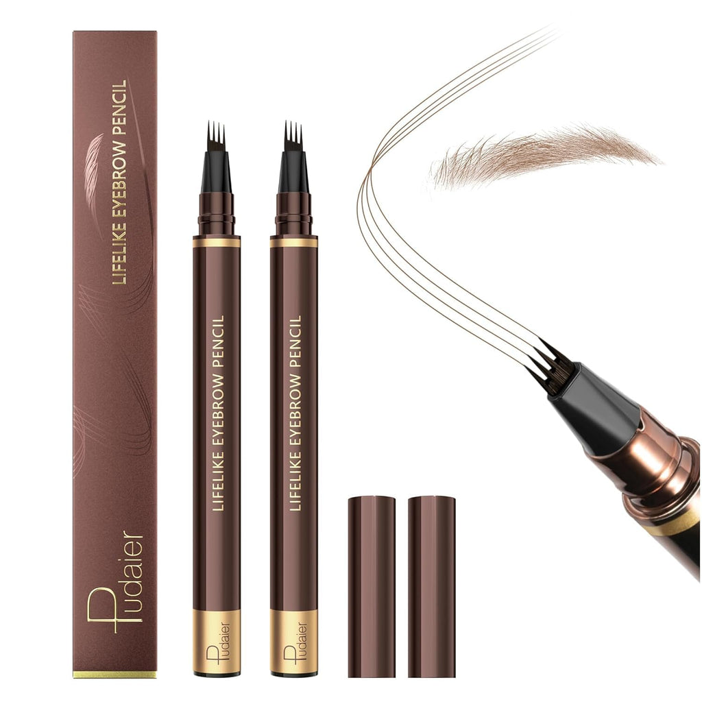 2 Pack Eyebrow Pen, Waterproof Microblading Eyebrow Pencil, 4 Tip Precise Eye Brow Makeup Pen for Women to Effortlessly 