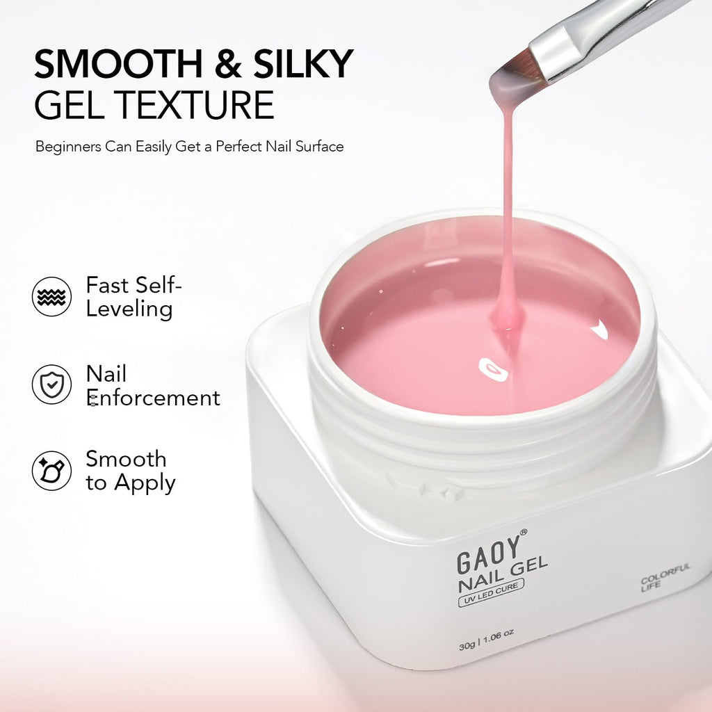 GAOY Colored Nail Builder Base 30g with a Brush, 4-in-1, Light Pink