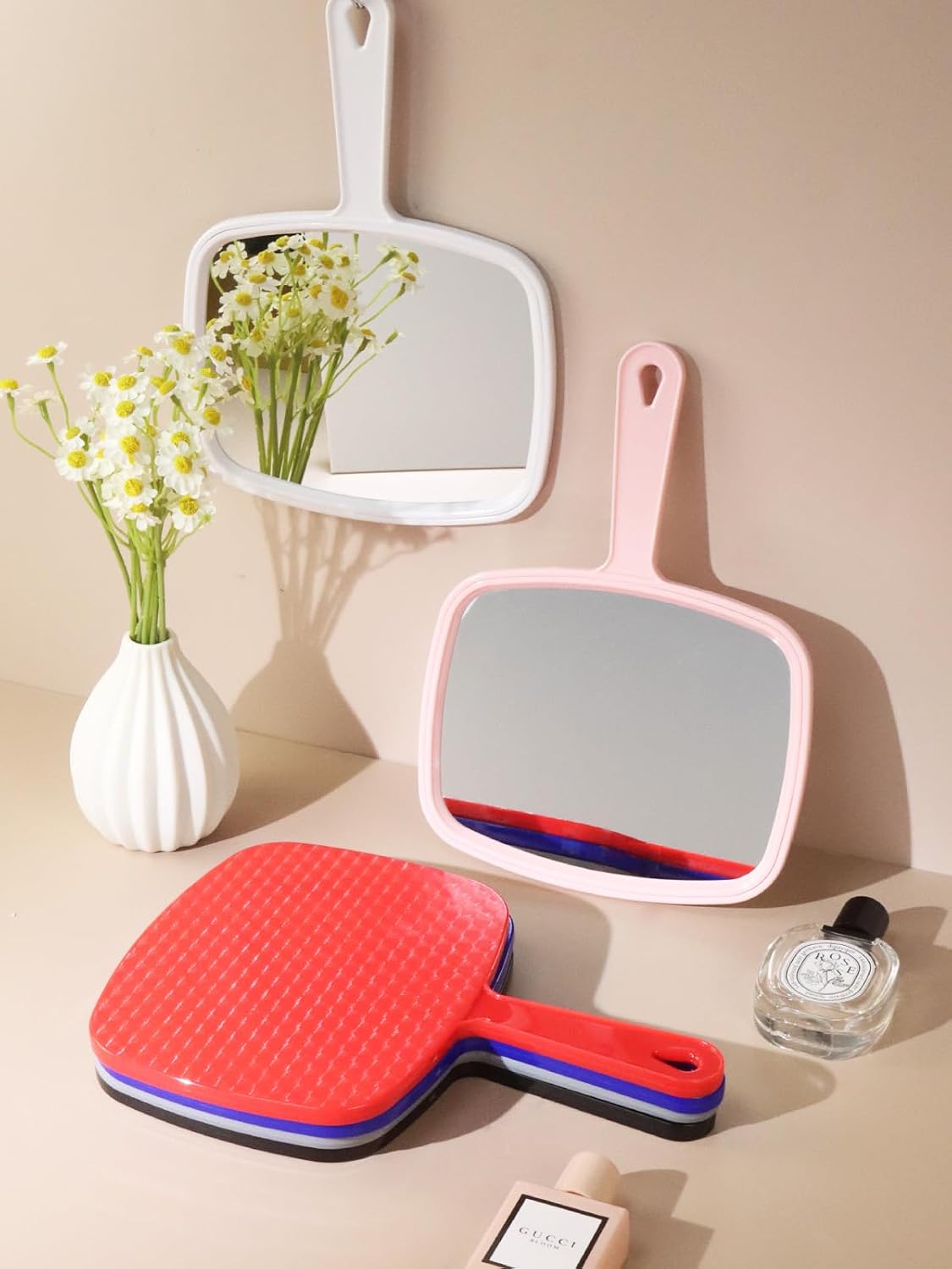 Gladmart 10.3" L x 7.4" W Hand Mirror with Handle, Pink