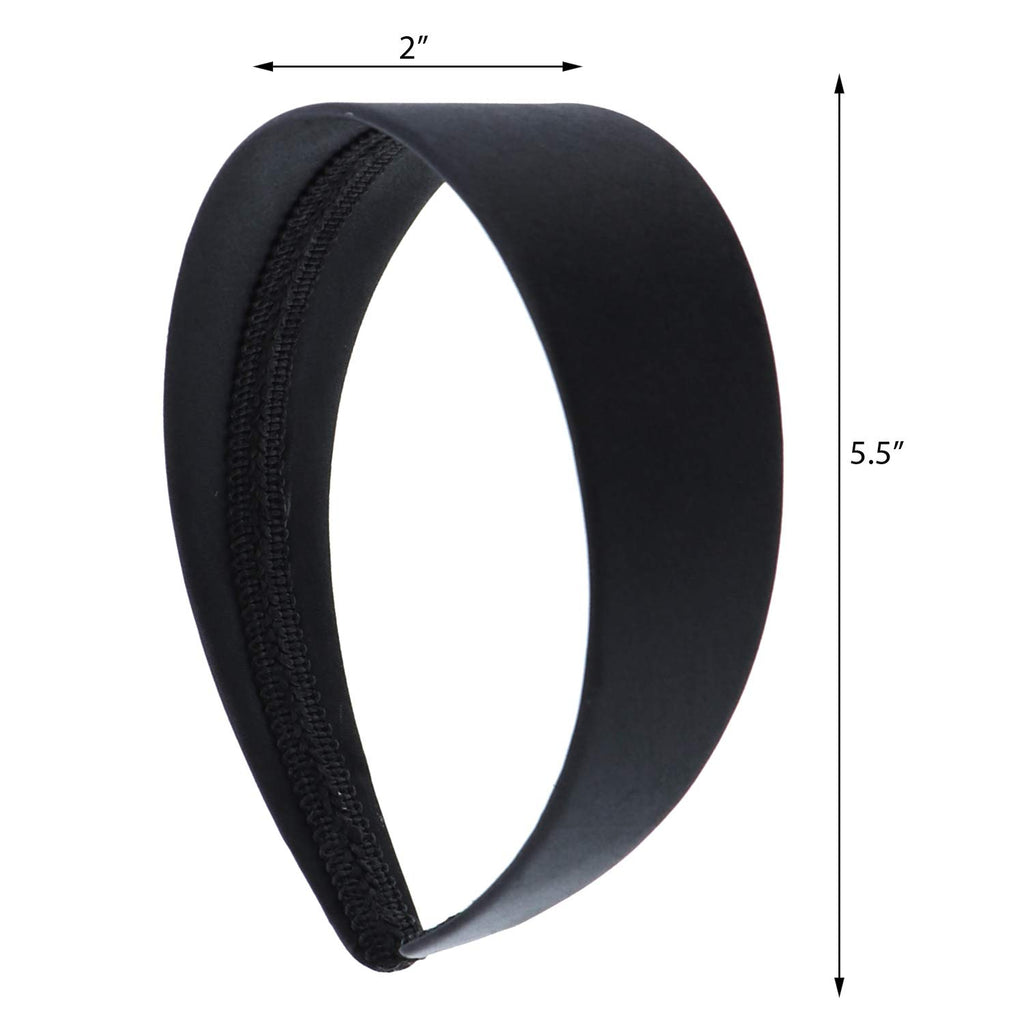 2 Inch Wide Satin Hard Headband, No Teeth, Black
