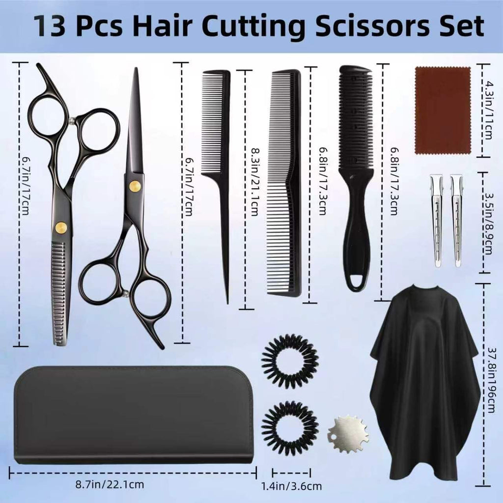 13 Piece Hair Cutting Scissors Set with Thinning Shears for Home and Salon