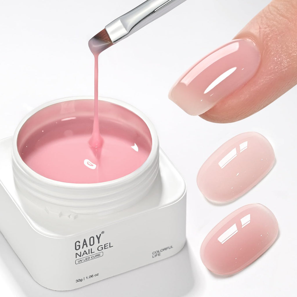 GAOY Colored Nail Builder Base 30g with a Brush, 4-in-1, Light Pink