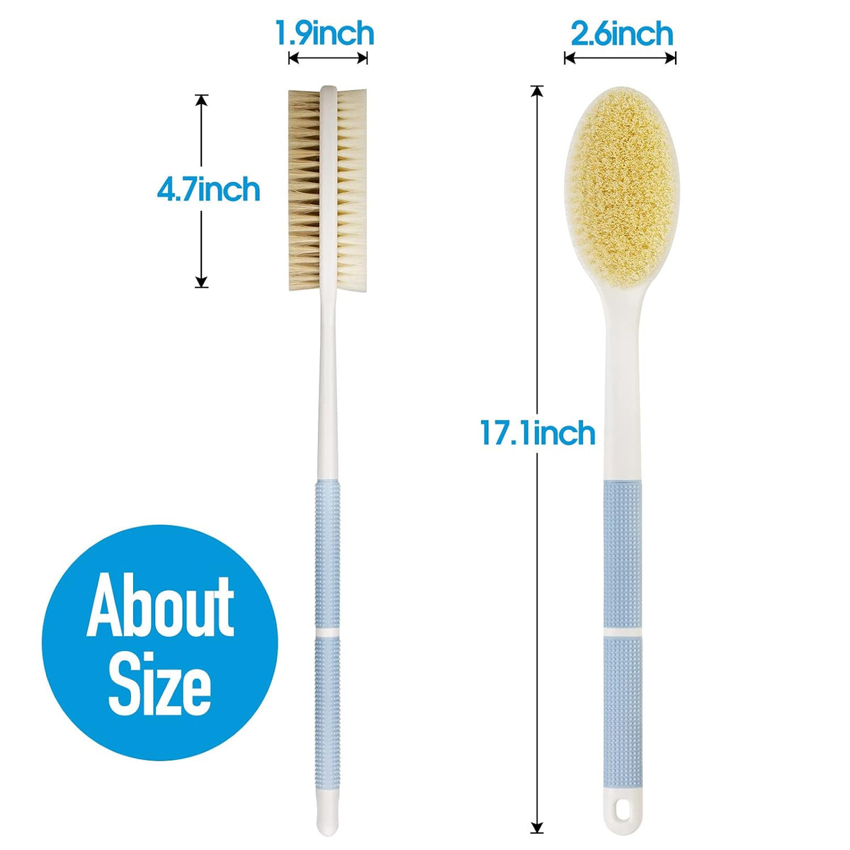 Back Scrubber Anti Slip for Shower, Shower Brush Long Handle with Stiff and Soft Bristles, Body Exfoliator for Bath or D