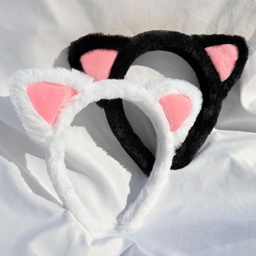 2 Pack Cat Ears Headband, Soft Fuzzy Plush Headbands, One Size Fits Most